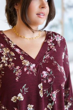 Hometown Classic Top in Wine Floral - Molliee Boutique