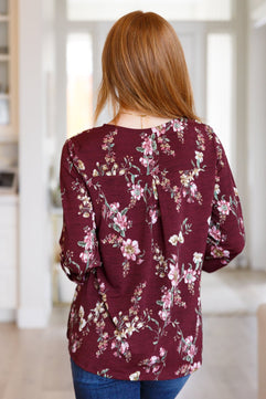 Hometown Classic Top in Wine Floral - Molliee Boutique