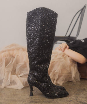 Jewel Knee High Sequin Boots - Molliee Boutique