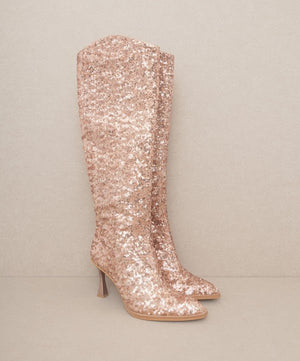 Jewel Knee High Sequin Boots - Molliee Boutique