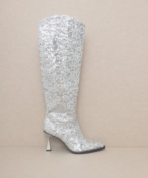 Jewel Knee High Sequin Boots - Molliee Boutique