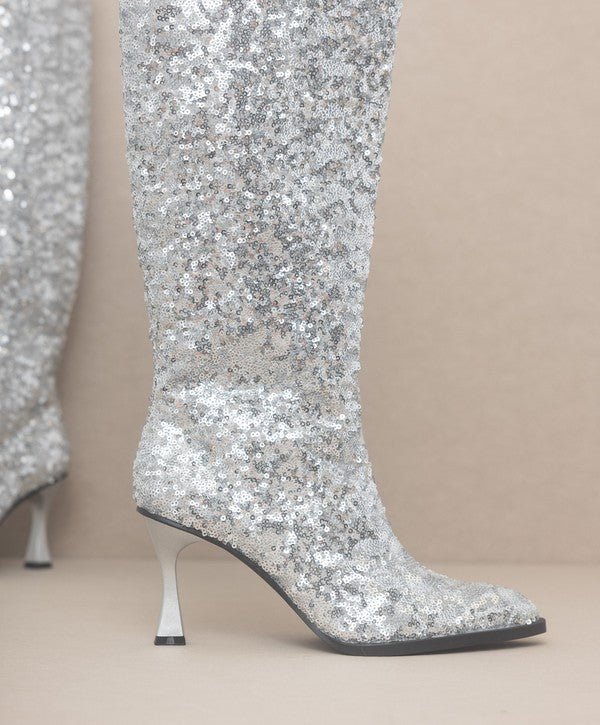 Jewel Knee High Sequin Boots - Molliee Boutique