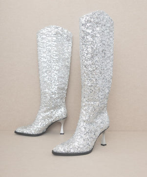 Jewel Knee High Sequin Boots - Molliee Boutique