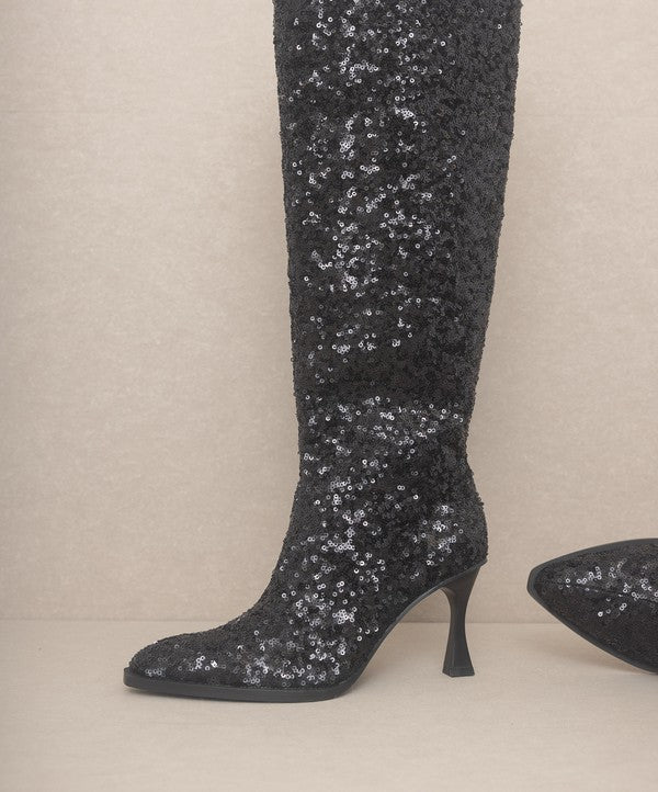 Jewel Knee High Sequin Boots - Molliee Boutique