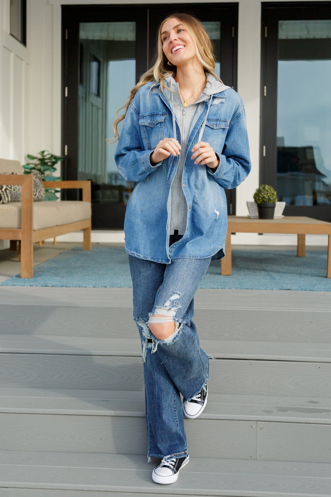 Jordan Hooded Denim Shacket - Molliee Boutique