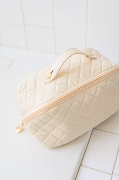 Large Capacity Quilted Makeup Bag in Cream - Molliee Boutique