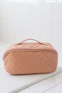 Large Capacity Quilted Makeup Bag in Pink - Molliee Boutique