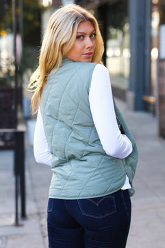 Layer Up Sage High Neck Quilted Puffer Vest - Molliee Boutique