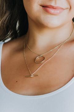 Layered Necklace with Circle and Bar - Molliee Boutique