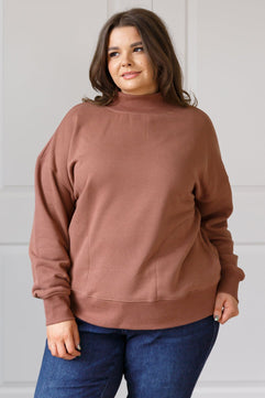 Leena Mock Neck Pullover in Cocoa - Molliee Boutique