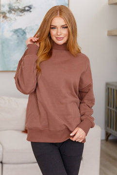 Leena Mock Neck Pullover in Cocoa - Molliee Boutique