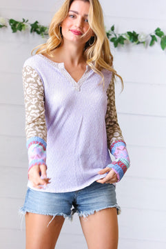 Lilac Animal & Aztec Notched Top - Molliee Boutique