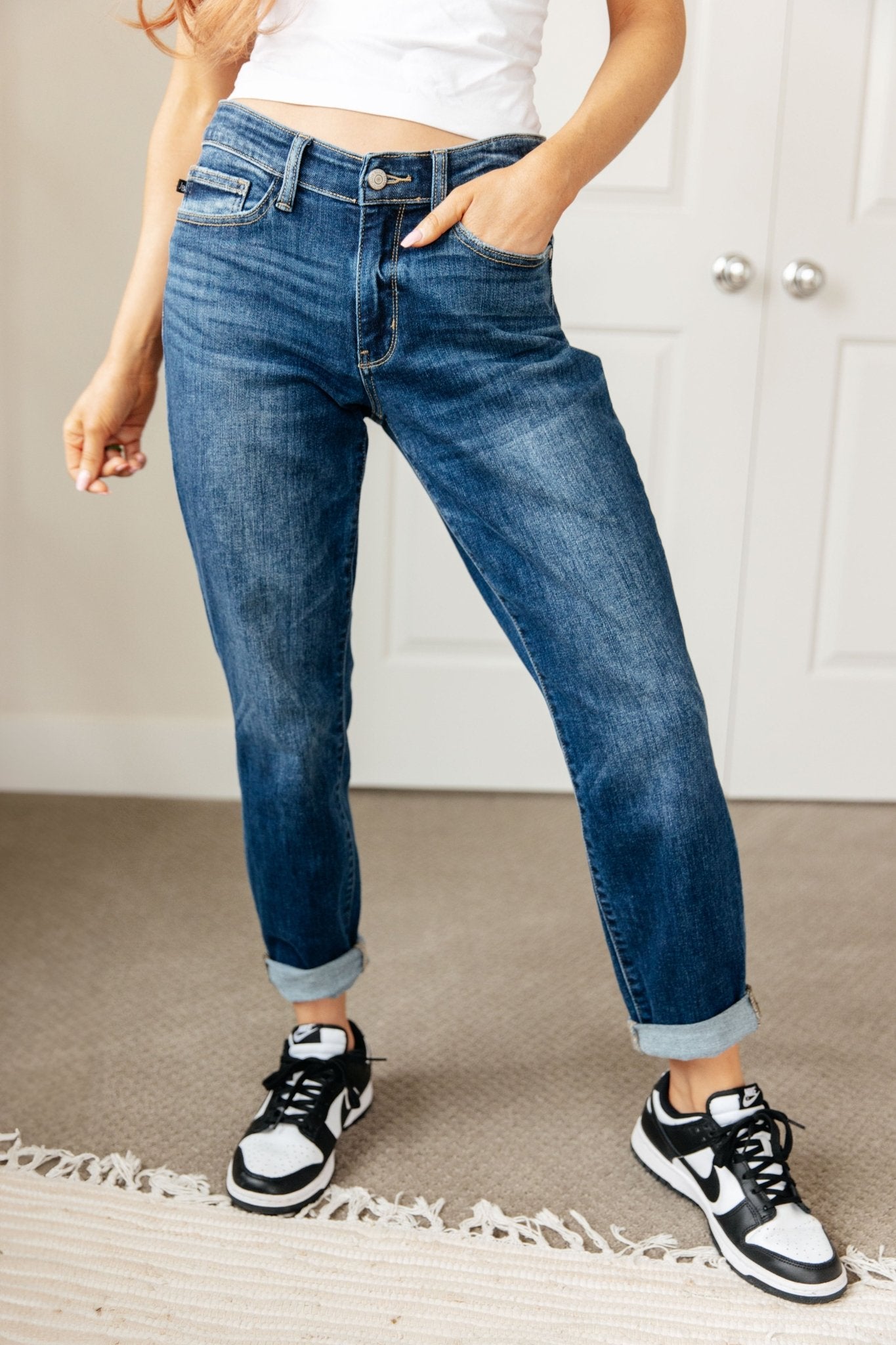 London Midrise Cuffed Boyfriend Jeans - Molliee Boutique