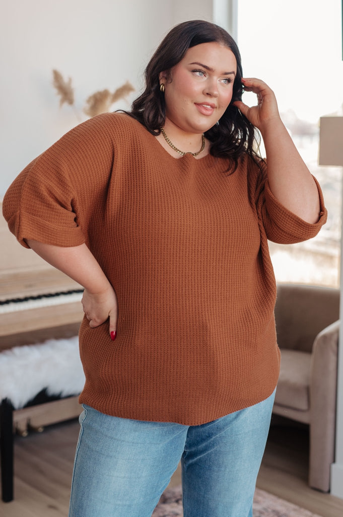 Lotta Love Knitted Sweater Top in Rust - Molliee Boutique