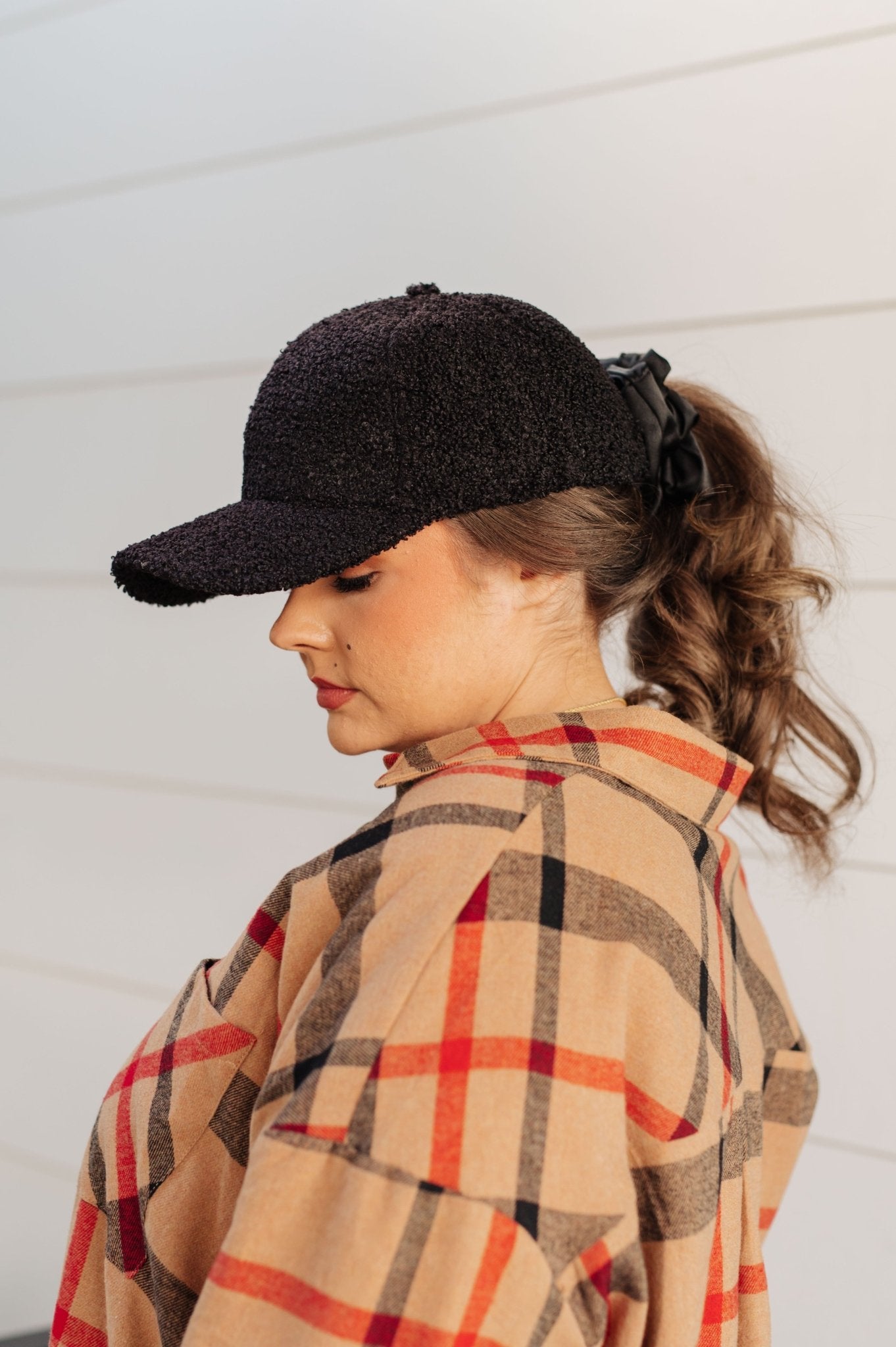 Lyla Sherpa Ball Cap in Black - Molliee Boutique