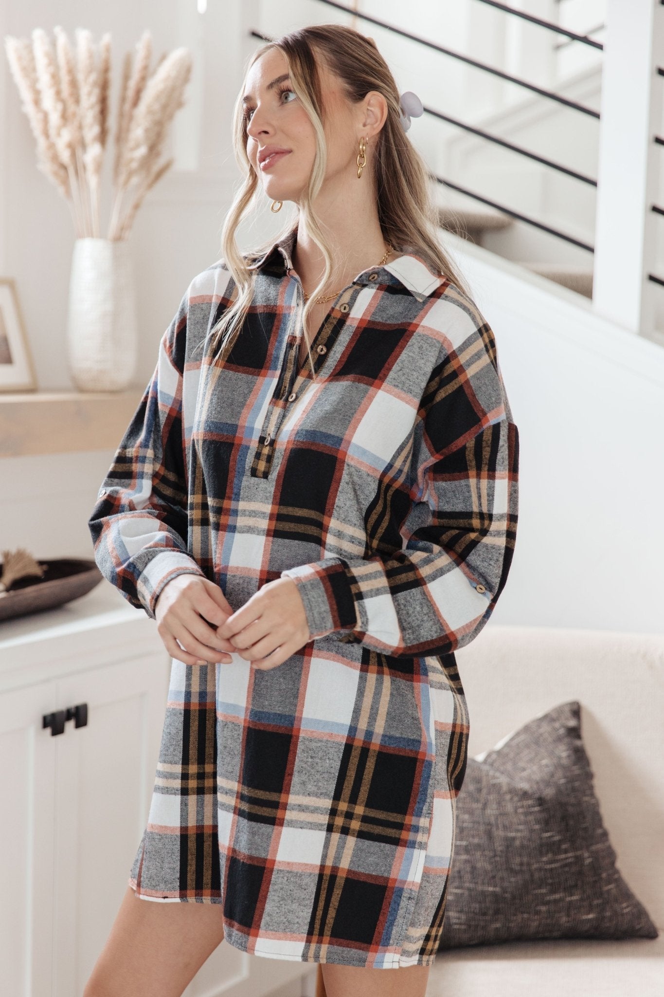 Make it Right Plaid Shirt Dress - Molliee Boutique