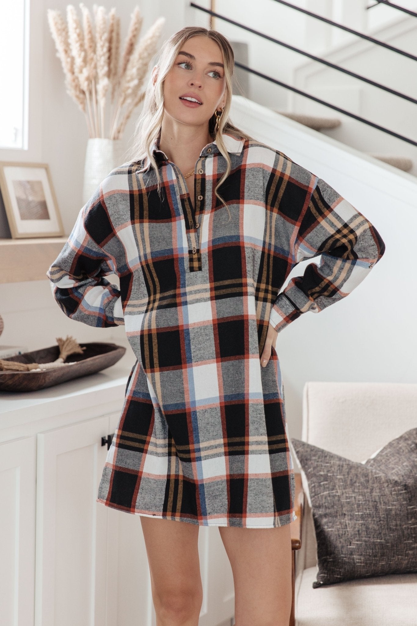 Make it Right Plaid Shirt Dress - Molliee Boutique