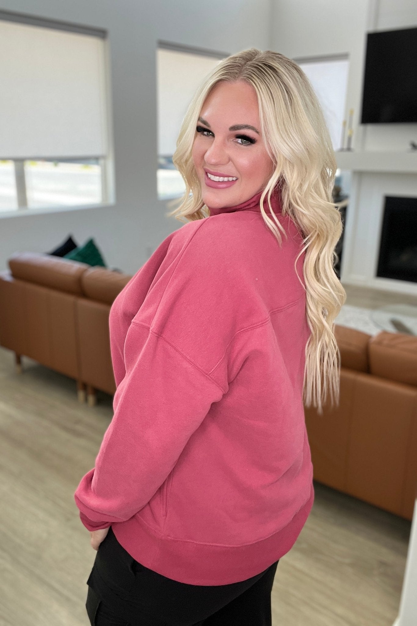 Make No Mistake Mock Neck Pullover in Cranberry - Molliee Boutique