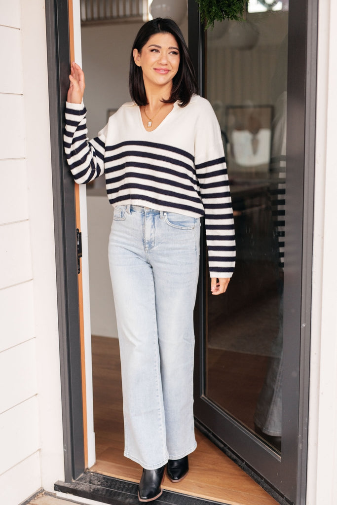 Memorable Moments Striped Sweater in White - Molliee Boutique