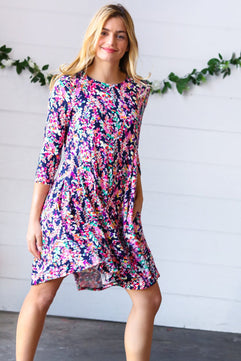 Navy Floral Flare Midi Dress - Molliee Boutique