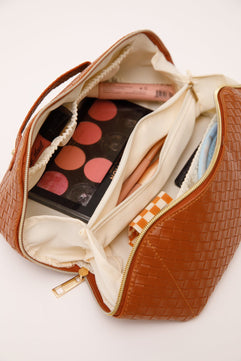 New Dawn Large Capacity Cosmetic Bag in Cognac - Molliee Boutique