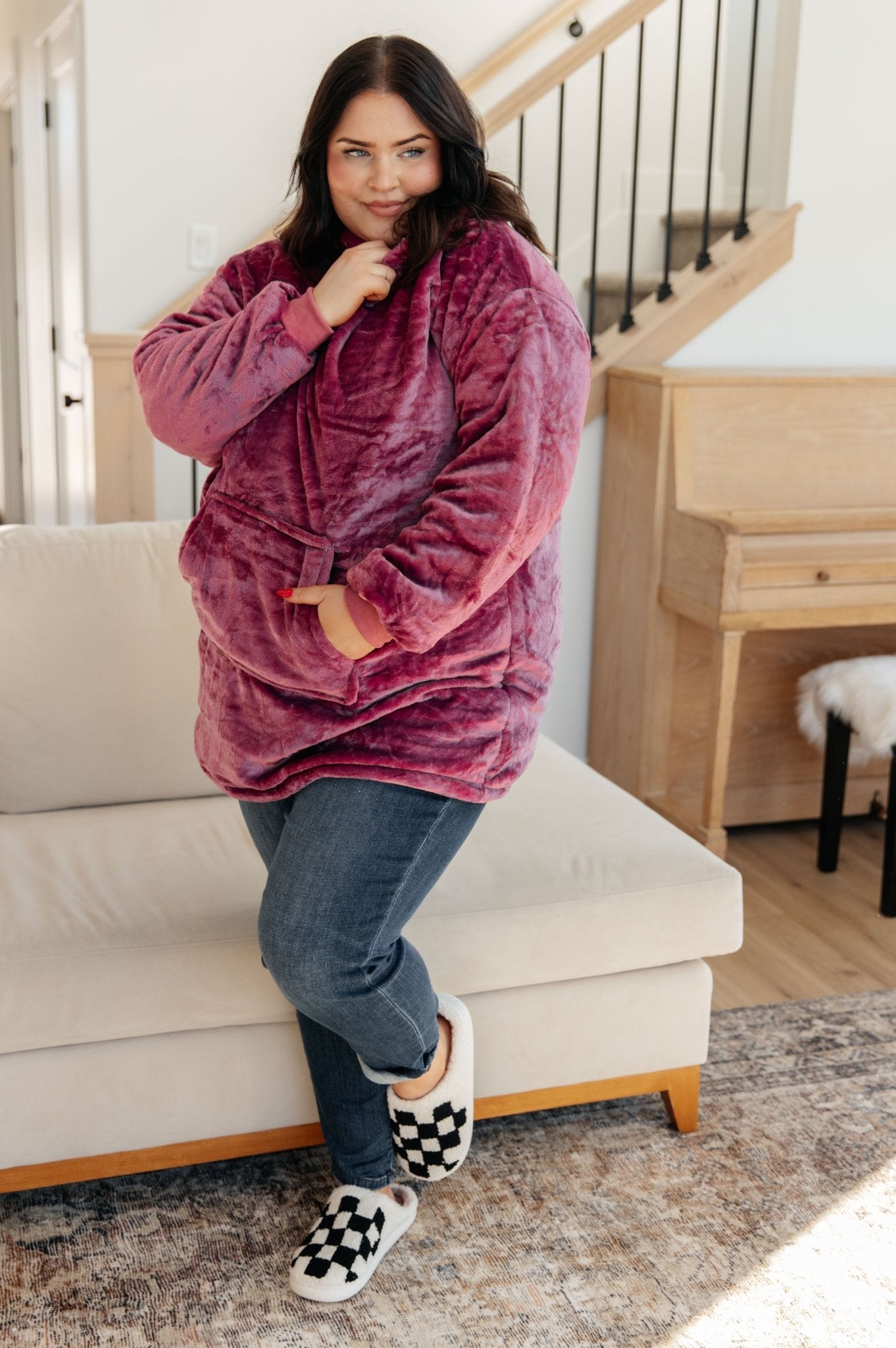 Oversized Velour Blanket Hoodie in Purple - Molliee Boutique