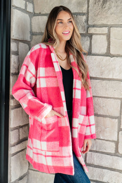 Passion in Plaid Coat in Pink - Molliee Boutique