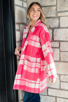 Passion in Plaid Coat in Pink - Molliee Boutique