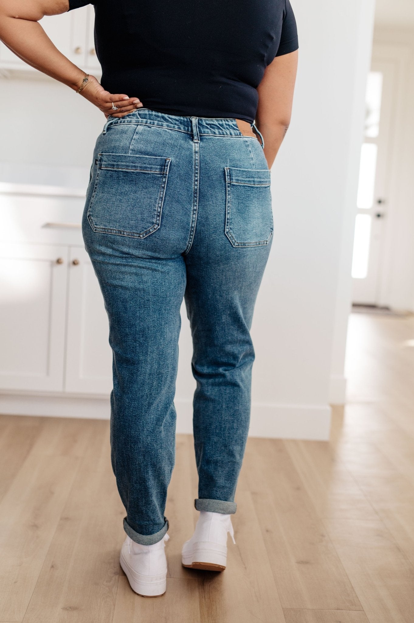 Payton Pull On Denim Joggers in Medium Wash - Molliee Boutique