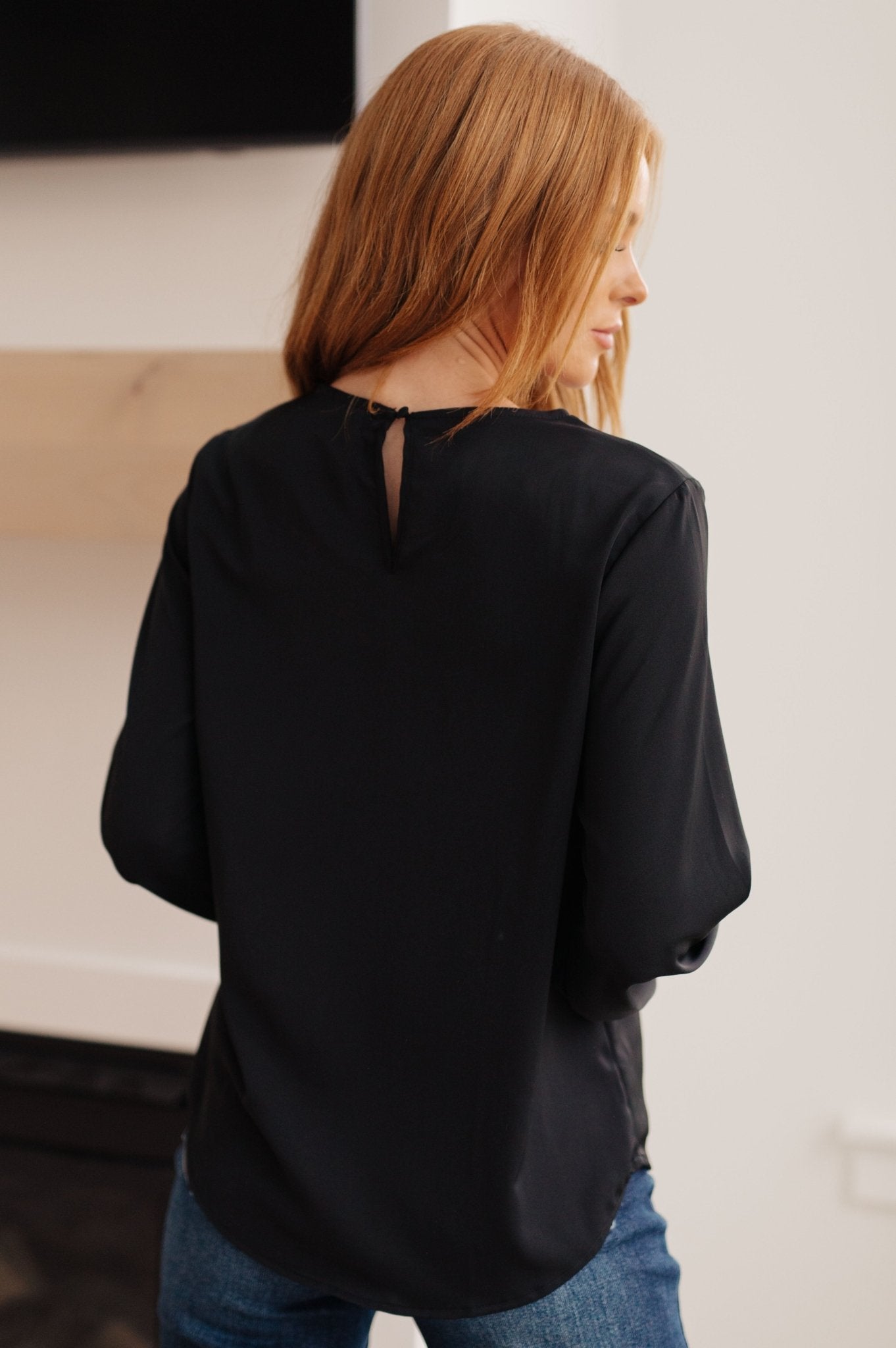 Peaceful Moments Smocked Sleeve Blouse in Black - Molliee Boutique