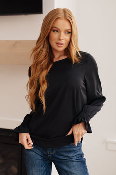 Peaceful Moments Smocked Sleeve Blouse in Black - Molliee Boutique