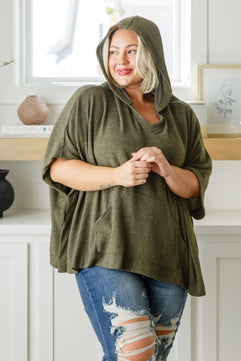 Perfectly Poised Hooded Poncho in Olive - Molliee Boutique