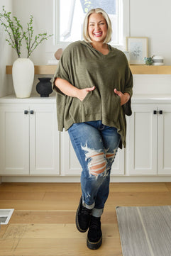 Perfectly Poised Hooded Poncho in Olive - Molliee Boutique