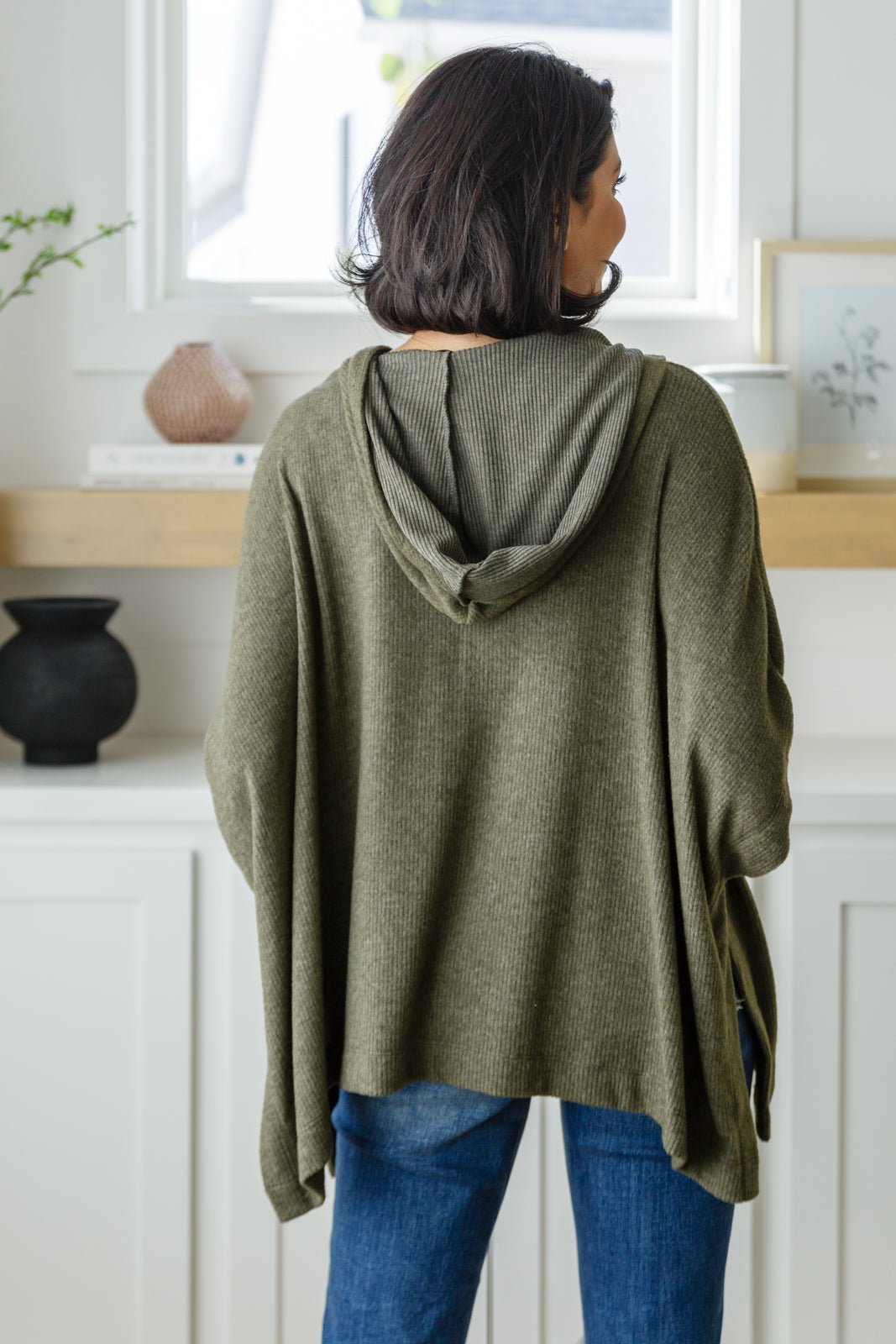 Perfectly Poised Hooded Poncho in Olive - Molliee Boutique