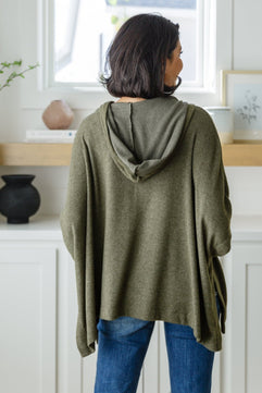 Perfectly Poised Hooded Poncho in Olive - Molliee Boutique