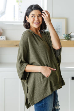 Perfectly Poised Hooded Poncho in Olive - Molliee Boutique