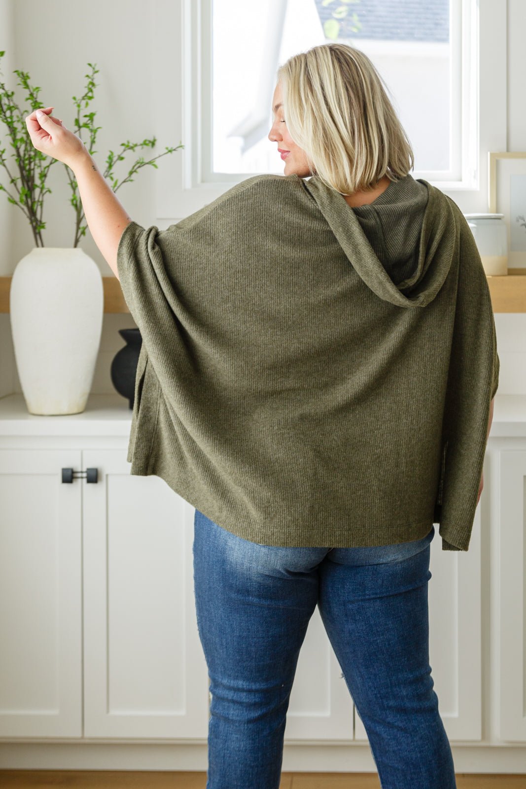 Perfectly Poised Hooded Poncho in Olive - Molliee Boutique