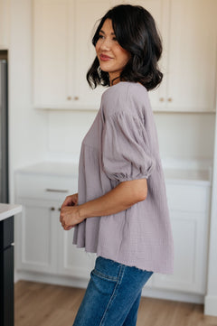 Pleasantly Perfect Bubble Sleeve Peasant Blouse - Molliee Boutique