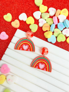 PREORDER: Acrylic Rainbow Heart Dangle Earrings - Molliee Boutique