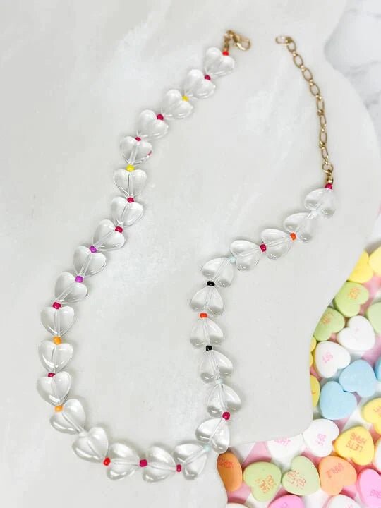 PREORDER: Clear Heart Chunky Necklace - Molliee Boutique