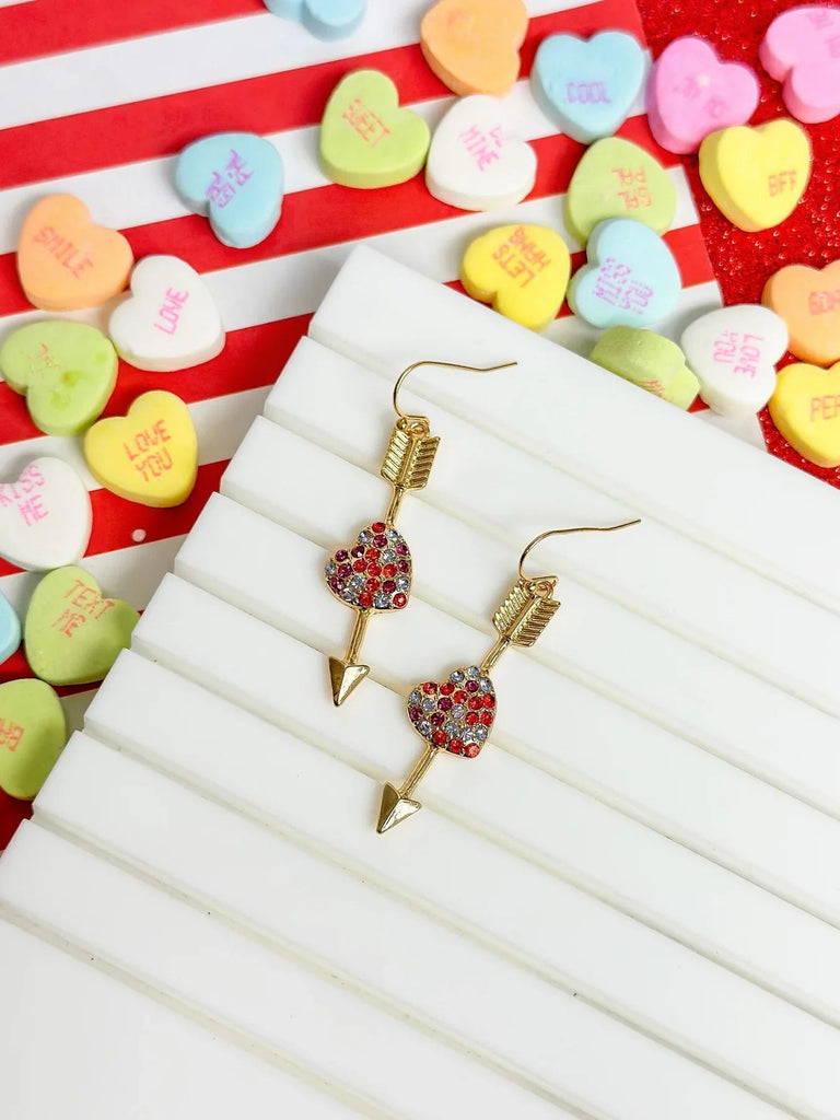 PREORDER: Cupid's Arrow Pave Heart Dangle Earring - Molliee Boutique