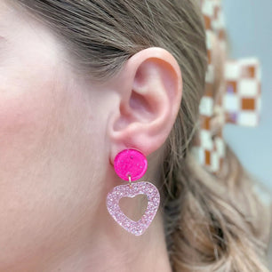 PREORDER: Glitter Acrylic Open Heart Dangle Earrings - Molliee Boutique