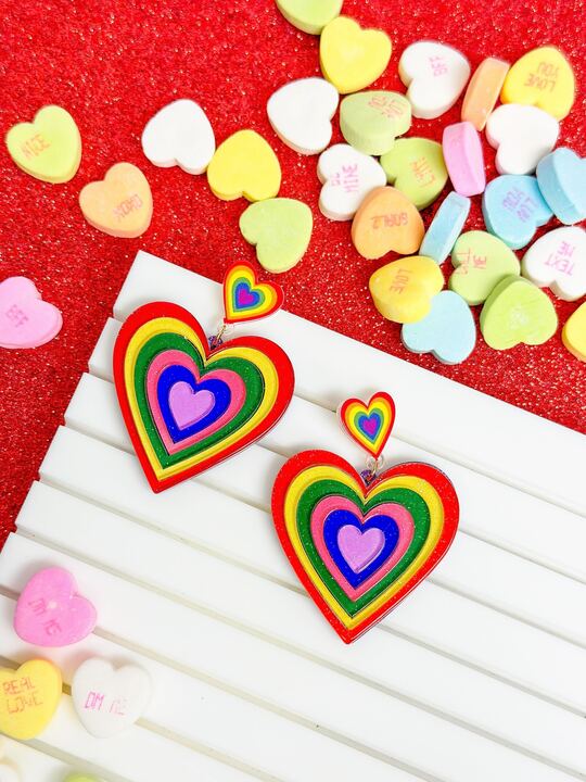 PREORDER: Growing Rainbow Heart Dangle Earrings - Molliee Boutique