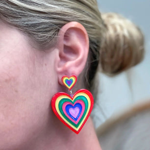 PREORDER: Growing Rainbow Heart Dangle Earrings - Molliee Boutique