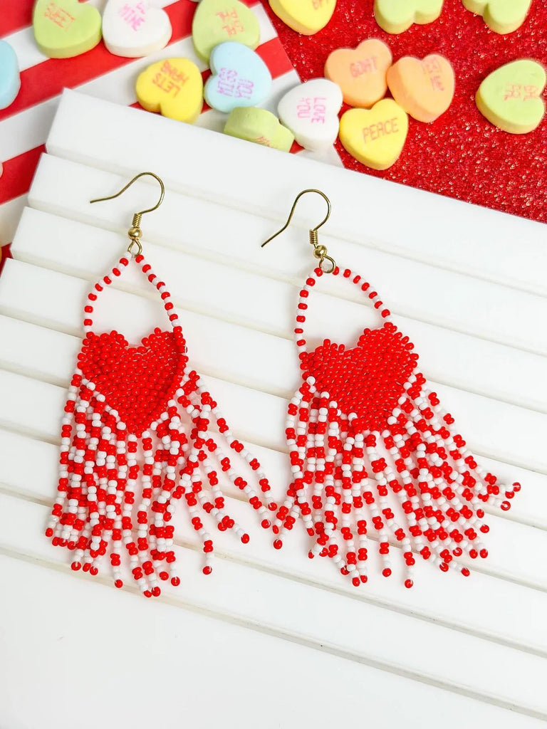 PREORDER: Heart Beaded Tassel Earrings - Molliee Boutique