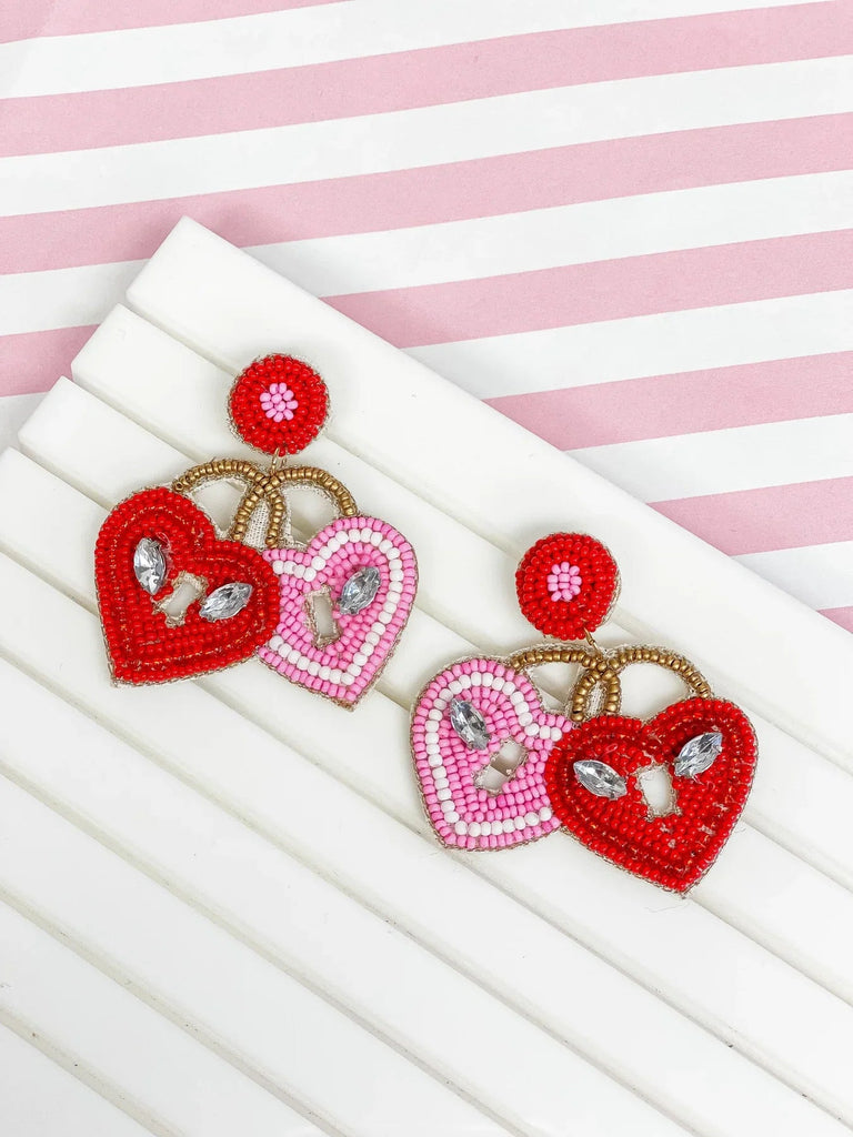 PREORDER: Heart Lockets Beaded Dangle Earrings - Molliee Boutique