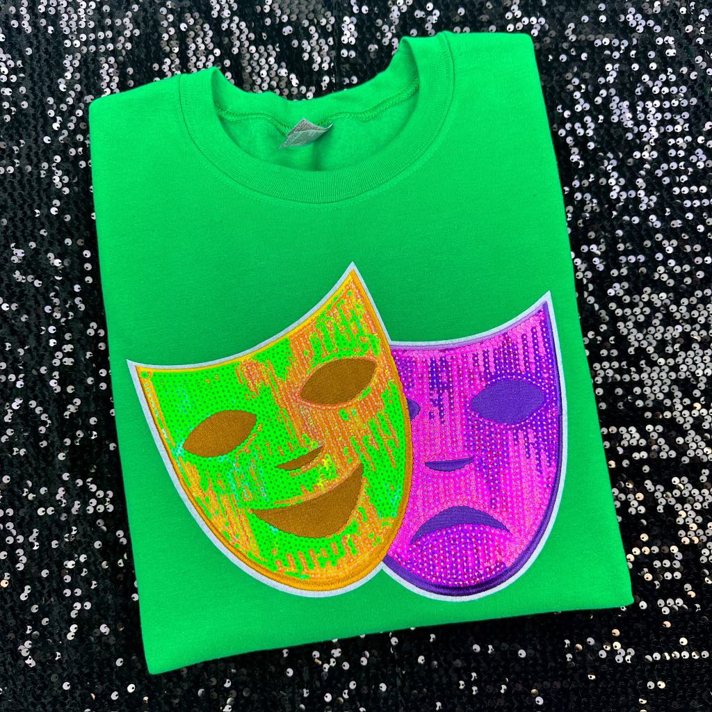 PREORDER: Mask Sequin Patch Sweatshirt in Green - Molliee Boutique