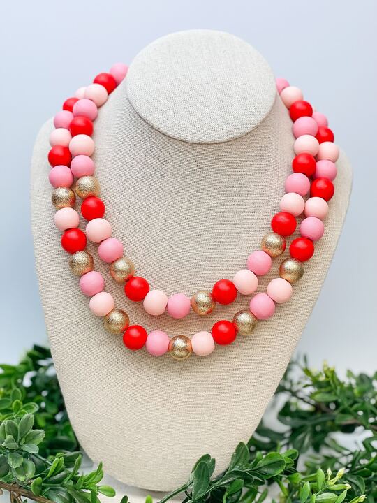 PREORDER: Multi Pink Bead Dual Strand Necklace - Molliee Boutique