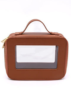 PU Leather Travel Cosmetic Case in Camel - Molliee Boutique