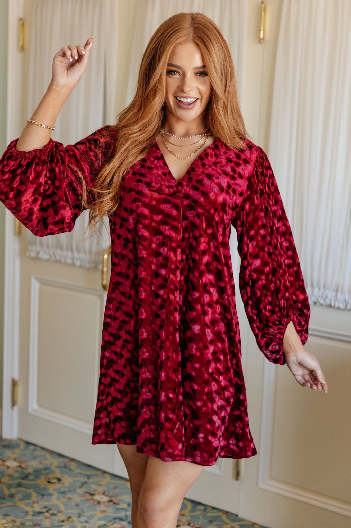 Regal Radiance V-Neck Velvet Dress - Molliee Boutique